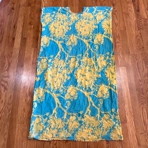 Aqua Topanga Studios Caftan Dress Yellow Blue Floral Beach Cover Up